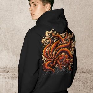 Black Anime Hoodie Naruto demon fox unisex pullover manga graphic sweater